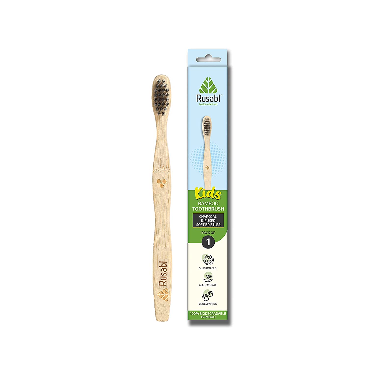 Rusabl Organic Bamboo Toothbrush for Kids, Charcoal Activated Soft Bristles, Biodegradable & Anti-Bacterial, Eco-friendly & Natural