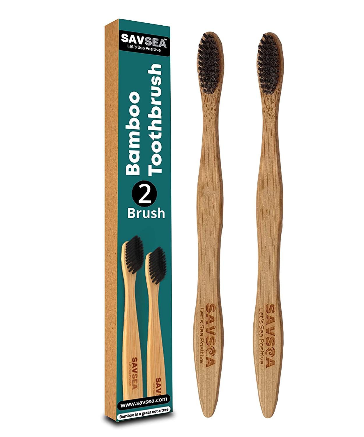 SavSea Bamboo toothbrush soft bristles, Eco Friendly wooden charcoal toothbrush with medium bristles for adults