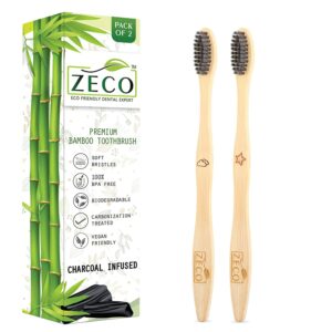 ZECO - Bamboo Toothbrush - Premium Eco-Friendly Organic Toothbrush Made in India, Charcoal Activated Soft Bristles